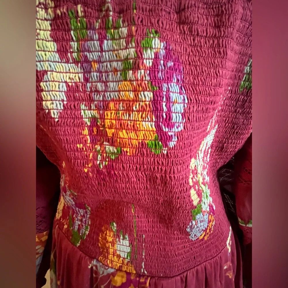 NWOT Free People Burgundy Floral Maxi Dress - Picture 5 of 8